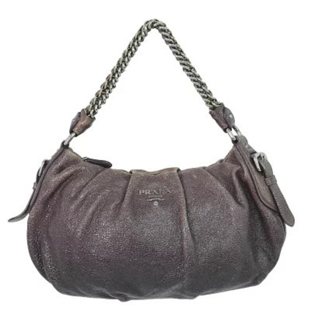 Prada Arque Vitello Daino Leather Hobo Shoulder Bag Brown